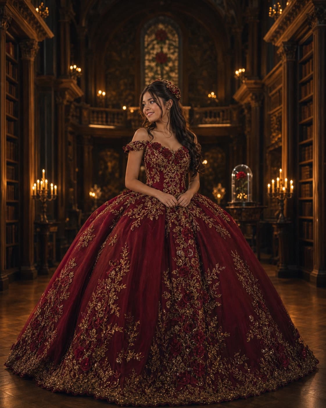 Vista previa de la invitación Bella y la Bestia · Rosa Encantada